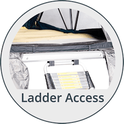 Telescopic ladder gives access to the tent